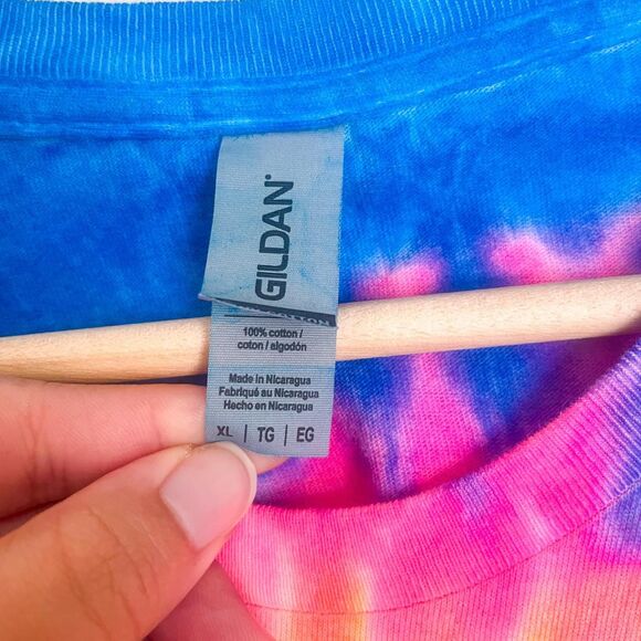 New Gildan Rainbow Tie-Dye Short Sleeve T-Shirt Crewneck Size X-Large Top - Picture 8 of 8